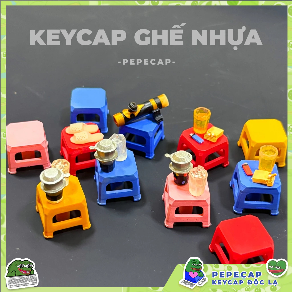Keycap Ghế Nhựa - Điếu Cầy - Trà đá bật lửa - Dép tổ ong 9 Keycap Ghế Nhựa