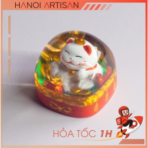 Artisan Keycap mèo thần tài trắng dễ thương